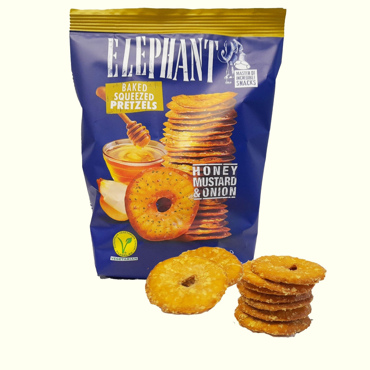 Elephant Squeezed Pretzels Honey Mustard & Onion 160g - TopCandy