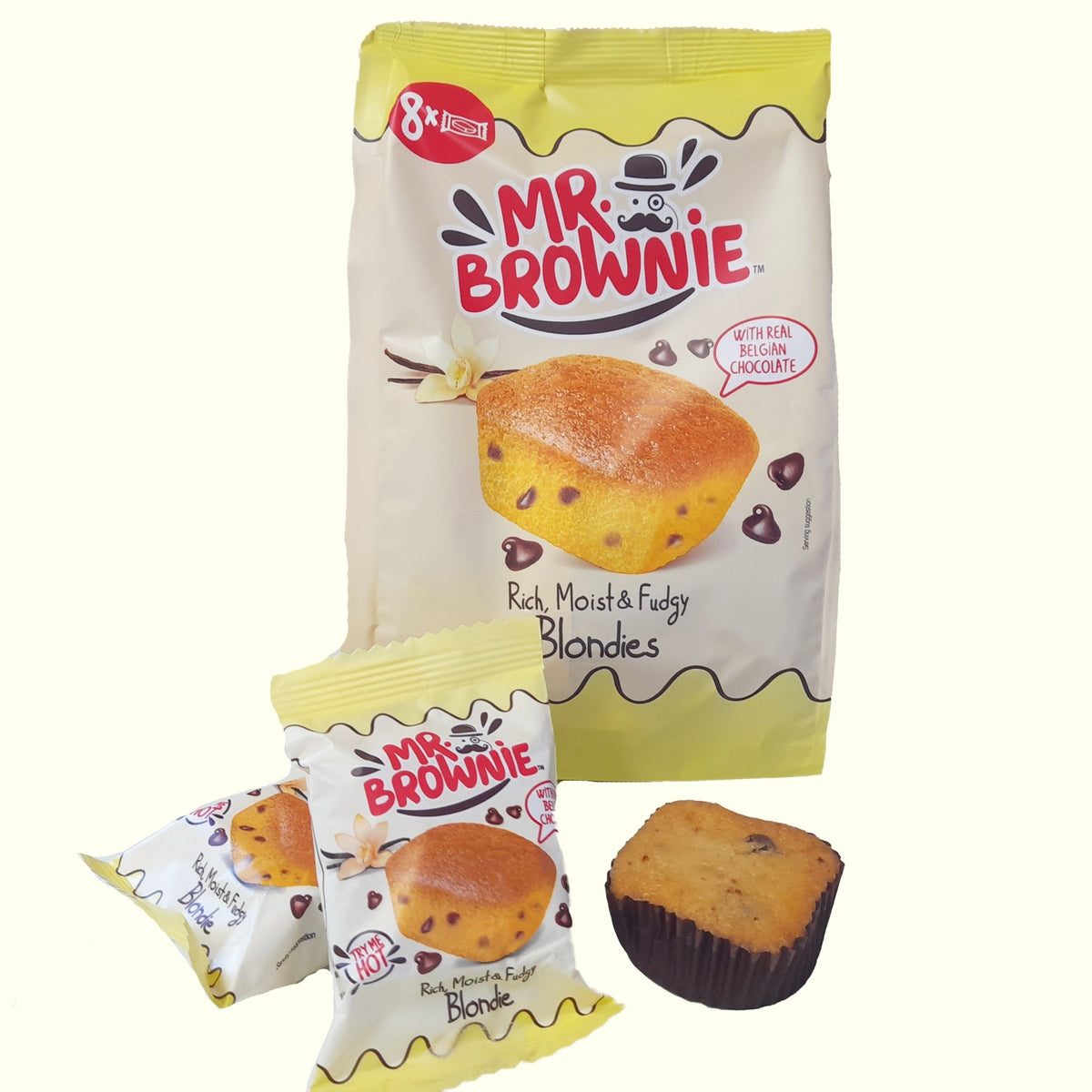 Mr. Brownie Blondies mit Belgischen Schokoladenstückchen 8 Stück 200g - TopCandy